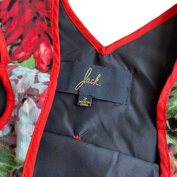 Jack Vintage Hawaiian Hibiscus Cutout Fit and Flare Dress Size 2 Red Black Green - Picture 2 of 10